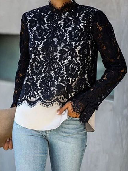 Loose Color Block Stand Collar Long sleeve Urban Lace Shirt, Black, Blouses and Shirts
Loose Color Block Stand Collar Long sleeve Urban Lace Shirt, Black, Blouses and Shirts