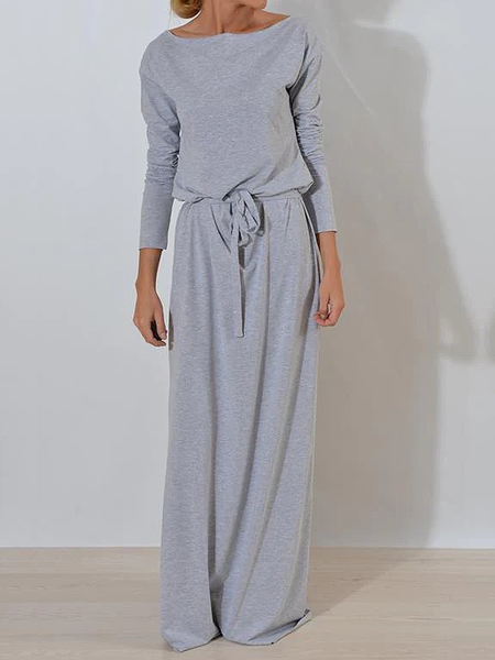 Plain Loose High Elasticity Crew Neck Long sleeve Casual Maxi Dress With Belt, Gray, Maxi Dresses
Plain Loose High Elasticity Crew Neck Long sleeve Casual Maxi Dress With Belt, Gray, Maxi Dresses