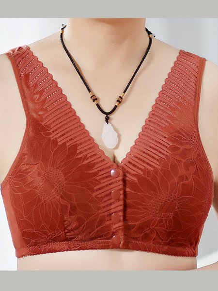 Breathable Cotton Lace Front Button Bra & Bralette, Caramel, Trendy Bras