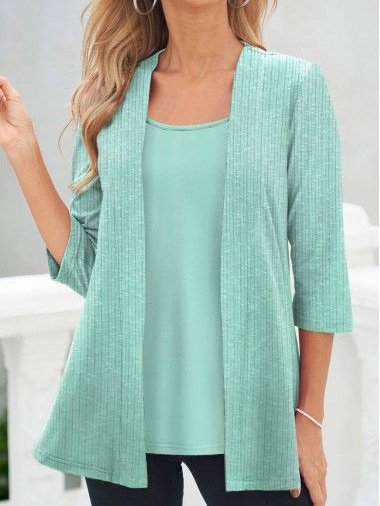 Crew Neck Casual Loose Two-Piece Set, Green, Suit Set