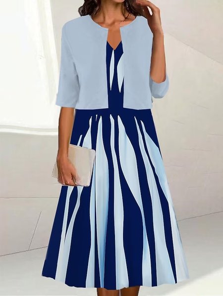 Loose Casual Striped Two-Piece Set, Blue, Suit Set