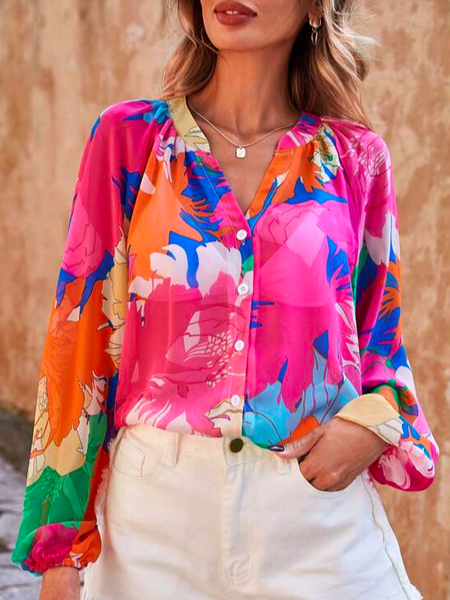 Loose Elegant Color Block Crew Neck Floral Print Lantern Sleeve Button Front Blouse, Pink, Shirts & Blouses
Loose Elegant Color Block Crew Neck Floral Print Lantern Sleeve Button Front Blouse, Pink, Shirts & Blouses