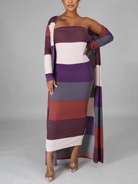 Striped Long Sleeve Regular Fit Elegant Cardigan, As picture, Cardigans