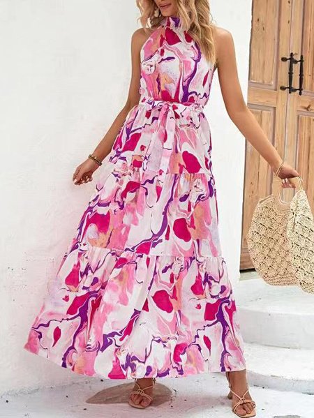 Women's Resort Casual Floral Fitted A-Line Dress Everyday Clothing, Red, Dresses