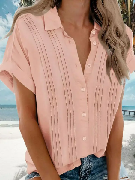 Casual Plain Loose Shirt, Pink, Shirts & Blouses