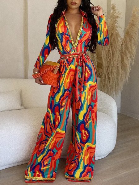 Regular Fit Urban Others Abstract Graphic Jumpsuit, Orange, Jumpsuits
