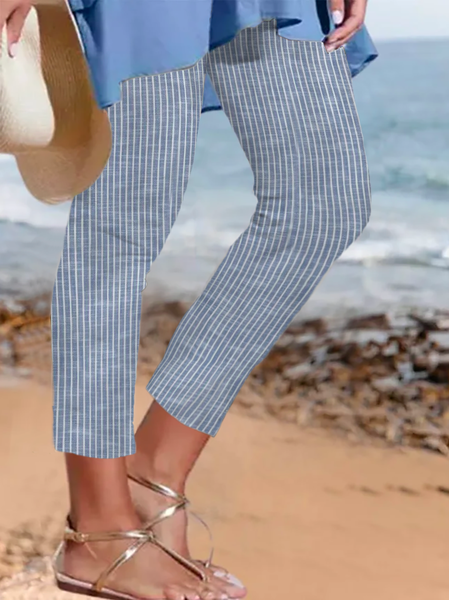 Plus size Striped Casual Legging, Blue, Leggings