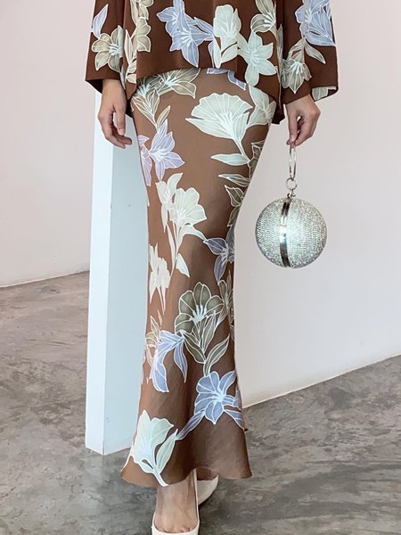 Floral Regular Fit Vacation Skirt shirt not included, Brown, Skirts