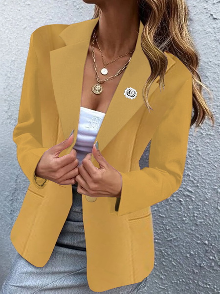 Lapel Collar Loose Plain Casual Blazer, Yellow, Blazers
Lapel Collar Loose Plain Casual Blazer, Yellow, Blazers