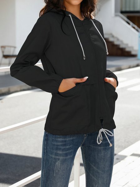 Casual Regular Fit Hoodie Jacket, Black, Jackets