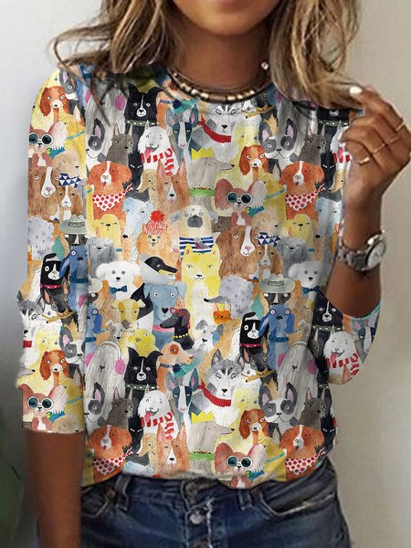 Animal Loose Casual T-Shirt, Yellow, T-Shirts