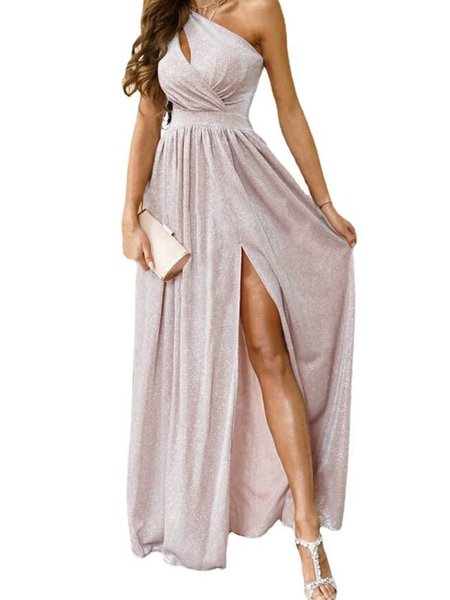 Regular Fit Plain Party Wedding Dress, Pink, Party Dresses