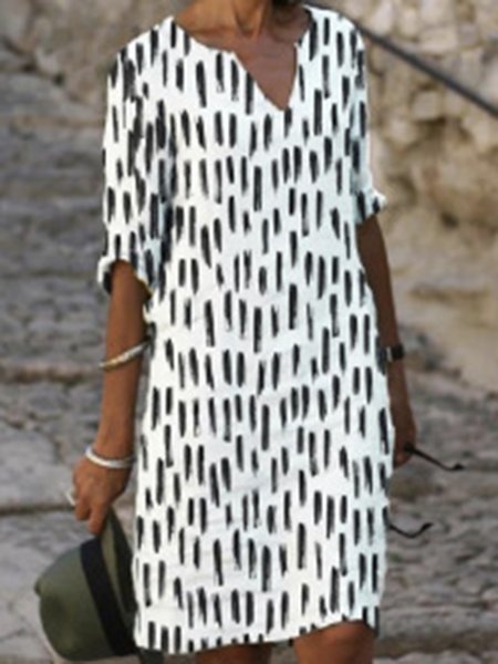 Casual Geometric Loose Dress With No, White, Dresses