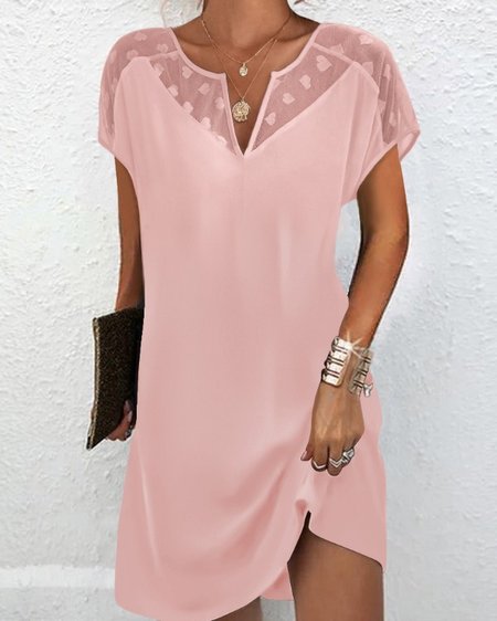 V Neck Casual Plain Loose Dress With No, Pink, Dresses