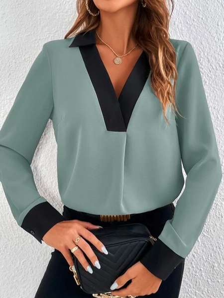 Casual Linen V Neck Loose Colorblock Contrast Collar Blouse, Green, Shirts & Blouses
Casual Linen V Neck Loose Colorblock Contrast Collar Blouse, Green, Shirts & Blouses