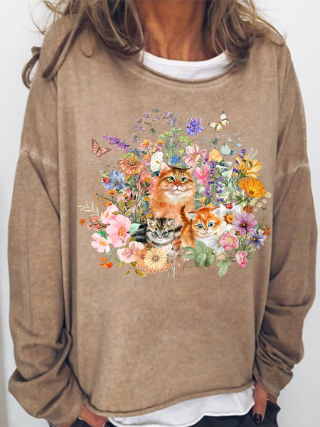 Women's Floral Vintage Garden Cat Crew Neck Cotton-Blend Casual Sweatshirt, Khaki, Hoodies&Sweatshirts
Women's Floral Vintage Garden Cat Crew Neck Cotton-Blend Casual Sweatshirt, Khaki, Hoodies&Sweatshirts