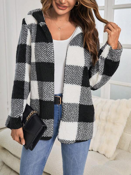 Casual Loose Fluff/Granular Fleece Fabric Plaid Pattern Hooded Teddy Coat, Black, Coats
Casual Loose Fluff/Granular Fleece Fabric Plaid Pattern Hooded Teddy Coat, Black, Coats