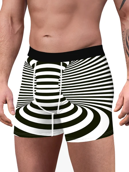 

Breathable Comfortable Abstract Stripe Men's Boxer Briefs, Black-white, Men's Lingerie & Loungewear