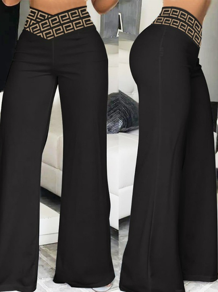 Geometric Loose Casual Pants, Black, Pants