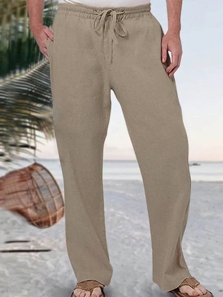 Casual Plain Pants, Apricot, Pants