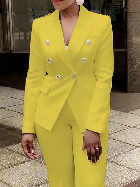 Plain Urban Regular Fit Lapel Collar Blazer, Yellow, Blazers