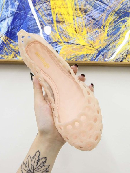 Casual Hollow Out Waterproof Shallow Shoes, Apricot, Flats