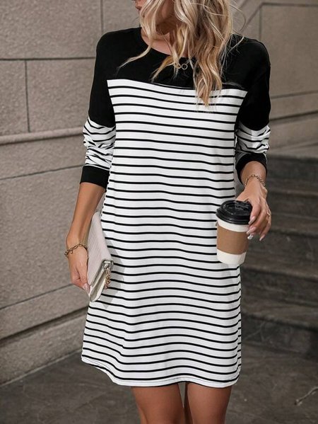 Loose Knitted Casual Dress With No Belt, Black, Dresses