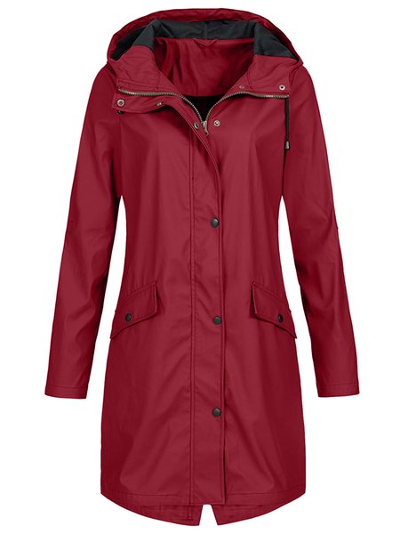 Casual Loose Regular Sleeve Trench Coat, Wine red, Trench Coats