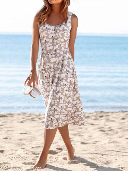 Regular Fit Casual Crew Neck Dress, White, Dresses