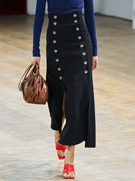 Plain Elegant Regular Fit Skirt, Black, Skirts