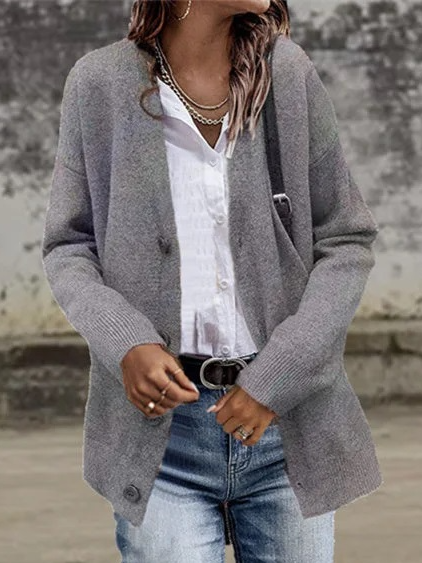 Loose Casual Others Cardigan, Gray, Sweaters