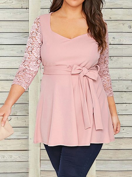 Plus Size Casual Regular Fit Dress With No, Pink, Shirts & Blouses