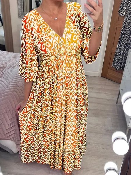 Casual Floral Pattern V-Neck Maxi Dress Vacation Boho Women's Clothing, Yellow, Dresses
Casual Floral Pattern V-Neck Maxi Dress Vacation Boho Women's Clothing, Yellow, Dresses