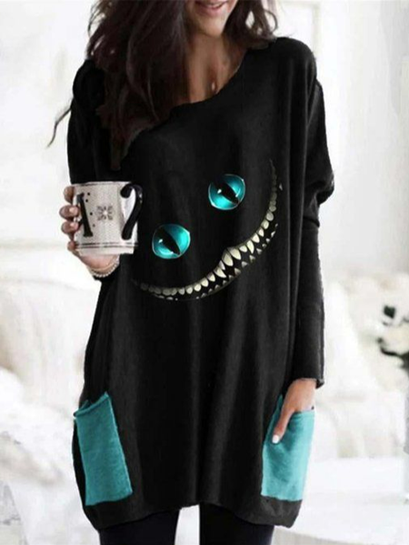 Regular Fit Crew Neck Casual Animal Dress, Blue, Dresses
