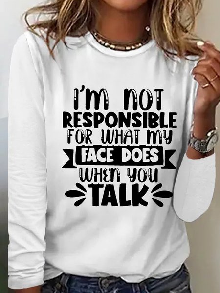 Women's I'm Not Responsible Letter Print Crew Neck Casual Letters Shirt, White, Long sleeves
Women's I'm Not Responsible Letter Print Crew Neck Casual Letters Shirt, White, Long sleeves
