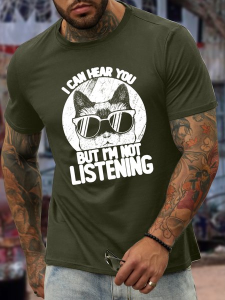 Men’s The Cat Regular Fit Casual Cotton T-Shirt, Army green, T-shirts