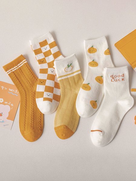 Thanksgiving Orange Cute Combination Sock Set, As picture, Socks