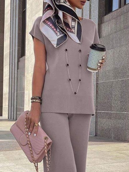 Loose Urban Crew Neck Plain Simple Sweater, Gray purple, Pullovers