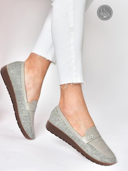 Urban Gray Paneled Leather Soft Loafers, Flats