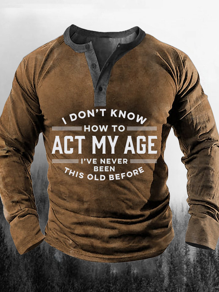 Men's i don't know Text Letters Loose Casual Top, Cameo brown, Long Sleeves