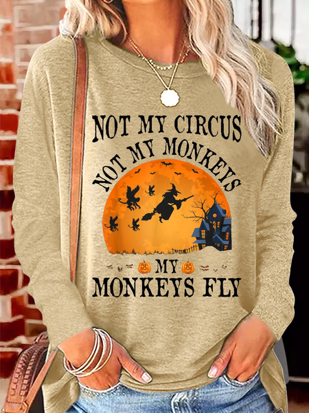Women's Not My Circus Not My Monkeys Halloween Party Casual Crew Neck Shirt, Khaki, Long sleeves
Women's Not My Circus Not My Monkeys Halloween Party Casual Crew Neck Shirt, Khaki, Long sleeves