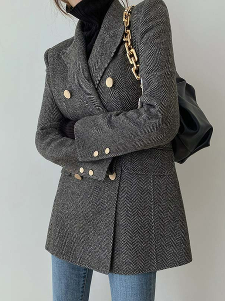 Shawl Collar Casual Geometric Blazer, Gray, Blazers