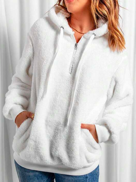 Casual Plain Hoodie Half Zip Drawstring Teddy Hoodie, White, Sweatshirts & Hoodies
Casual Plain Hoodie Half Zip Drawstring Teddy Hoodie, White, Sweatshirts & Hoodies