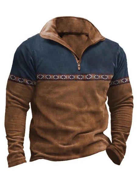 Color Block Stand Collar Regular Sleeve Vintage Regular Fit Long Sleeve T-Shirt, Brown, T-Shirts
Color Block Stand Collar Regular Sleeve Vintage Regular Fit Long Sleeve T-Shirt, Brown, T-Shirts