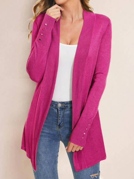 V Neck Casual Loose Kimono, Deep pink, Cardigans