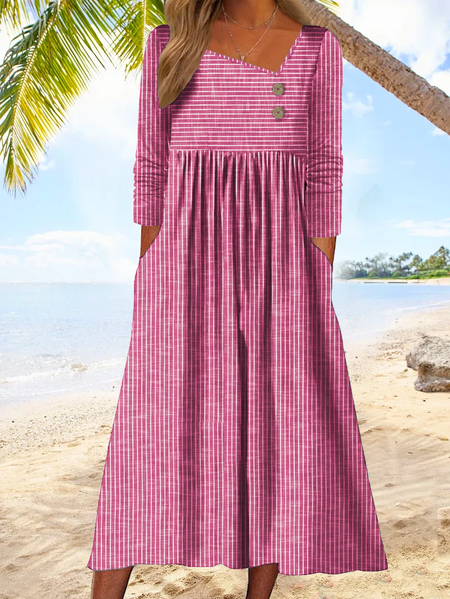 Jersey Casual Asymmetrical Loose Dress, Pink, Midi Dresses