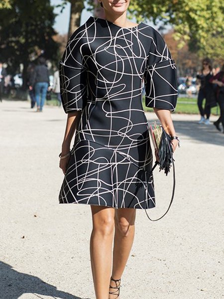 Asymmetrical Regular Fit Urban Abstract Dress, Black, Mini Dresses