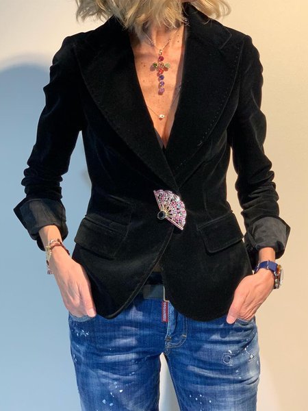 Lapel Collar Urban Plain Long Sleeve Blazer, Black, Blazers