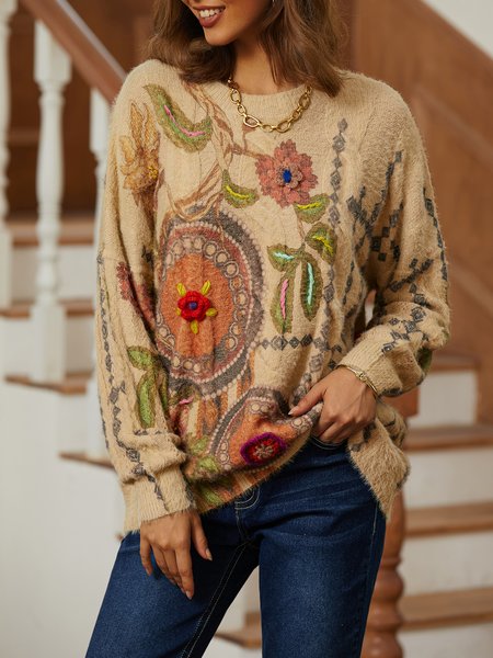 Casual Floral Regular Fit Crew Neck Sweater, Yellow, Sweaters
Casual Floral Regular Fit Crew Neck Sweater, Yellow, Sweaters