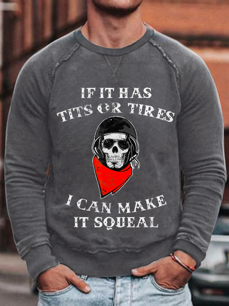 Men's If It Has Crew Neck Casual Loose Sweatshirt, Deep gray, Hoodies&Sweatshirts